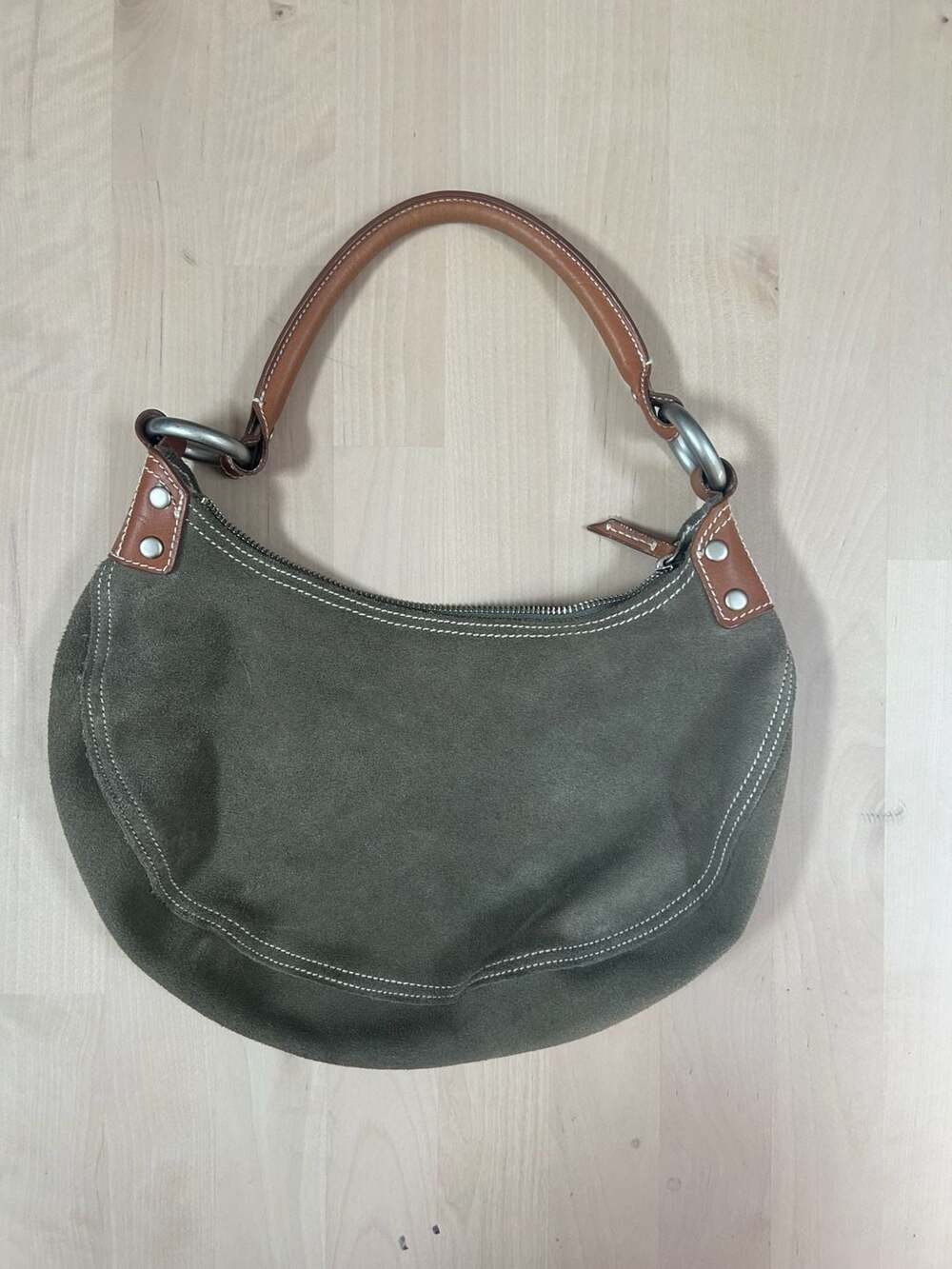 Vintage Y2K GAP Olive Green Suede Leather Hobo Shoulder Bag
